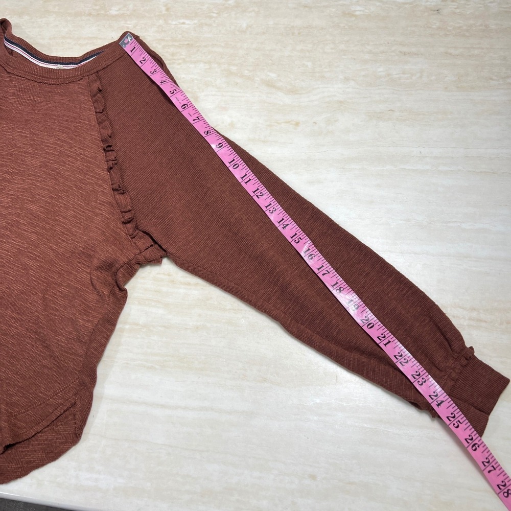 Pilcro Anthropologie Rust Brown Ruffle Raglan Long Sleeve Top OB1278691 XXS - Picture 8 of 10